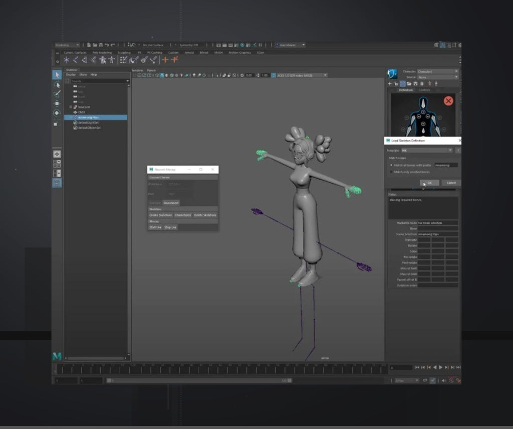 3D character in a pose showcasing perception neuron motion capture livelink pipeline