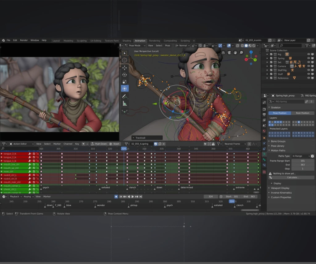 image of a 3d character inside the blender 3d software showcasing perception neuron mocap