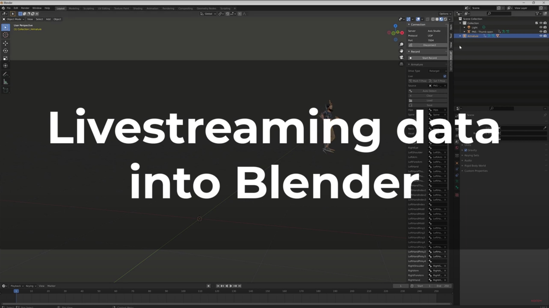 Livestreaming data into blender utilizing perception neuron motion capture suits tutorial video